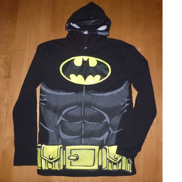 Boys BATMAN Hoodie LS Tshirt mask Sz L 10/12 NWT - Picture 1 of 2